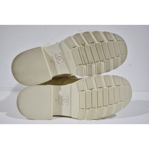 Chanel 21K Ivory Velvet Shearling Fur Brave CC Lace Up Tie Ankle Tall Boots 36 - Picture 12 of 12